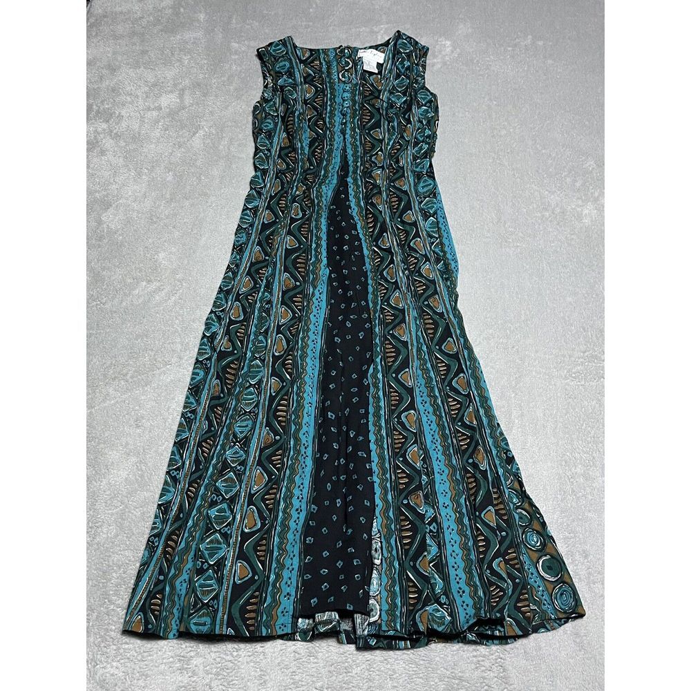 Vintage Alix Taylor Dress Womens 8 Geometric Print 90s Boho Y2K Midi Whimsy‎